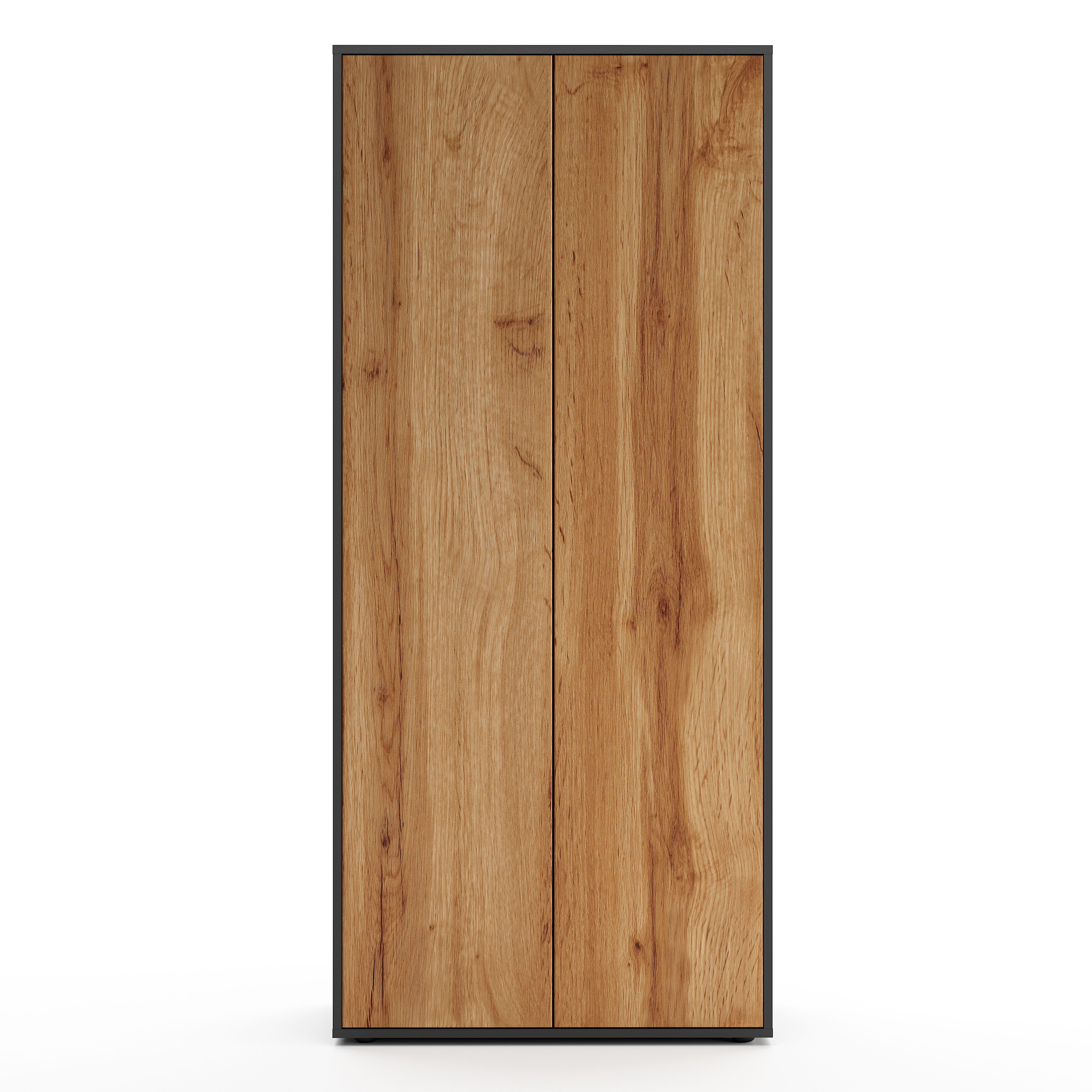 Büroschrank Amira T00, geschlossener Schrank mit 2 großen Türen, Anthrazit Korpus, Fronten in Eiche Wotan, Push-to-Open, 180x80x40 cm, Aktenregal für Büro und Homeoffice