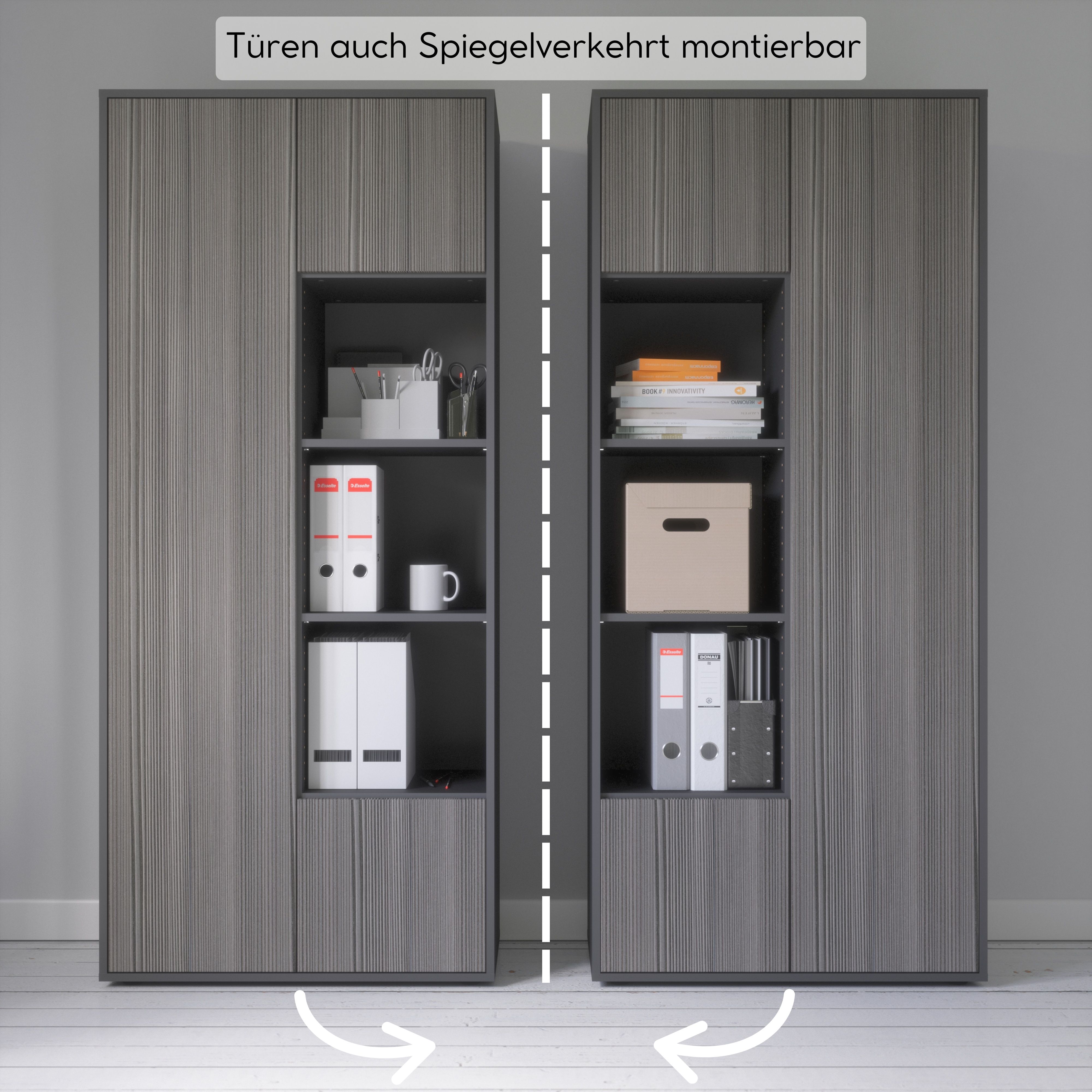 Büroschrank Amira T00, geschlossener Schrank mit 2 großen Türen, Anthrazit Korpus, Fronten in Beton Oxid, Push-to-Open, 180x80x40 cm, Aktenregal für Büro und Homeoffice | Beton Oxid | SY0004 Büroschrank Amira T00, geschlossener Schrank mit 2 großen Türen, Anthrazit Korpus, Fronten in Beton Oxid, Push-to-Open, 180x80x40 cm, Aktenregal für Büro und Homeoffice | Beton Oxid | SY0004