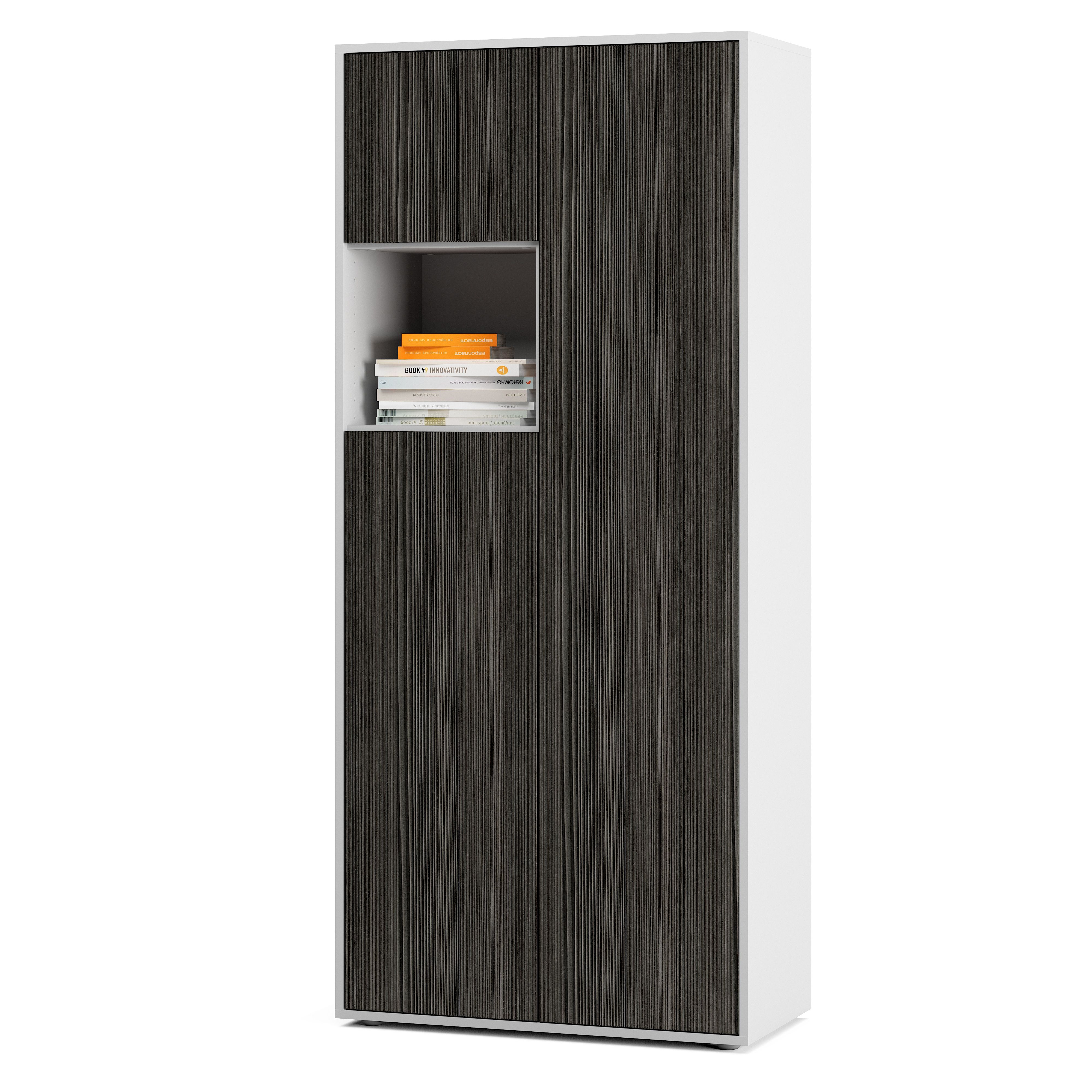 Büroschrank Amira T10 | Aktenschrank & Mehrzweckschrank mit offenem Fach | Weiß & Avola Anthrazit | Push-to-Open | 180x80x40 cm | Modern für Büro & Homeoffice