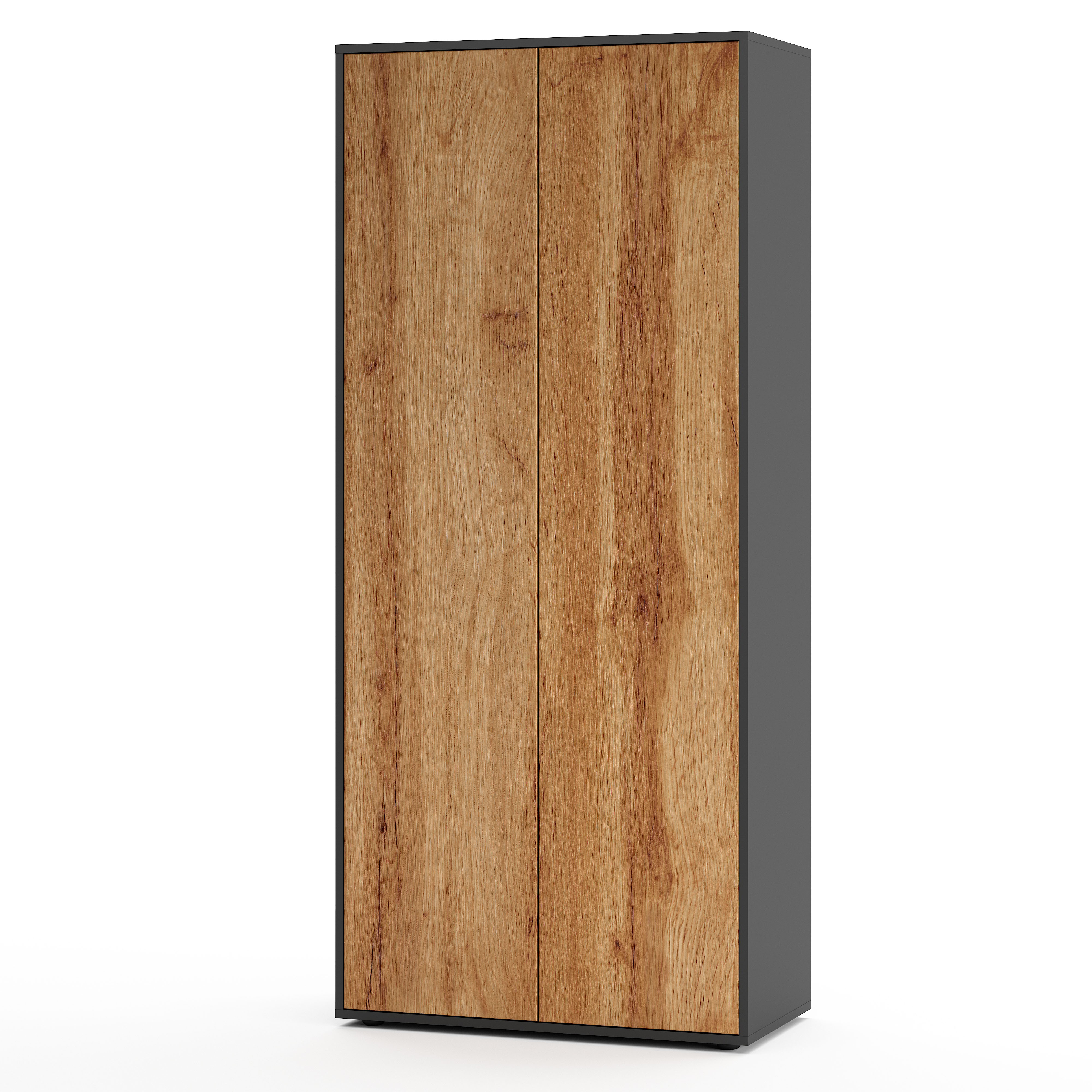 Büroschrank Amira T00, geschlossener Schrank mit 2 großen Türen, Anthrazit Korpus, Fronten in Eiche Wotan, Push-to-Open, 180x80x40 cm, Aktenregal für Büro und Homeoffice