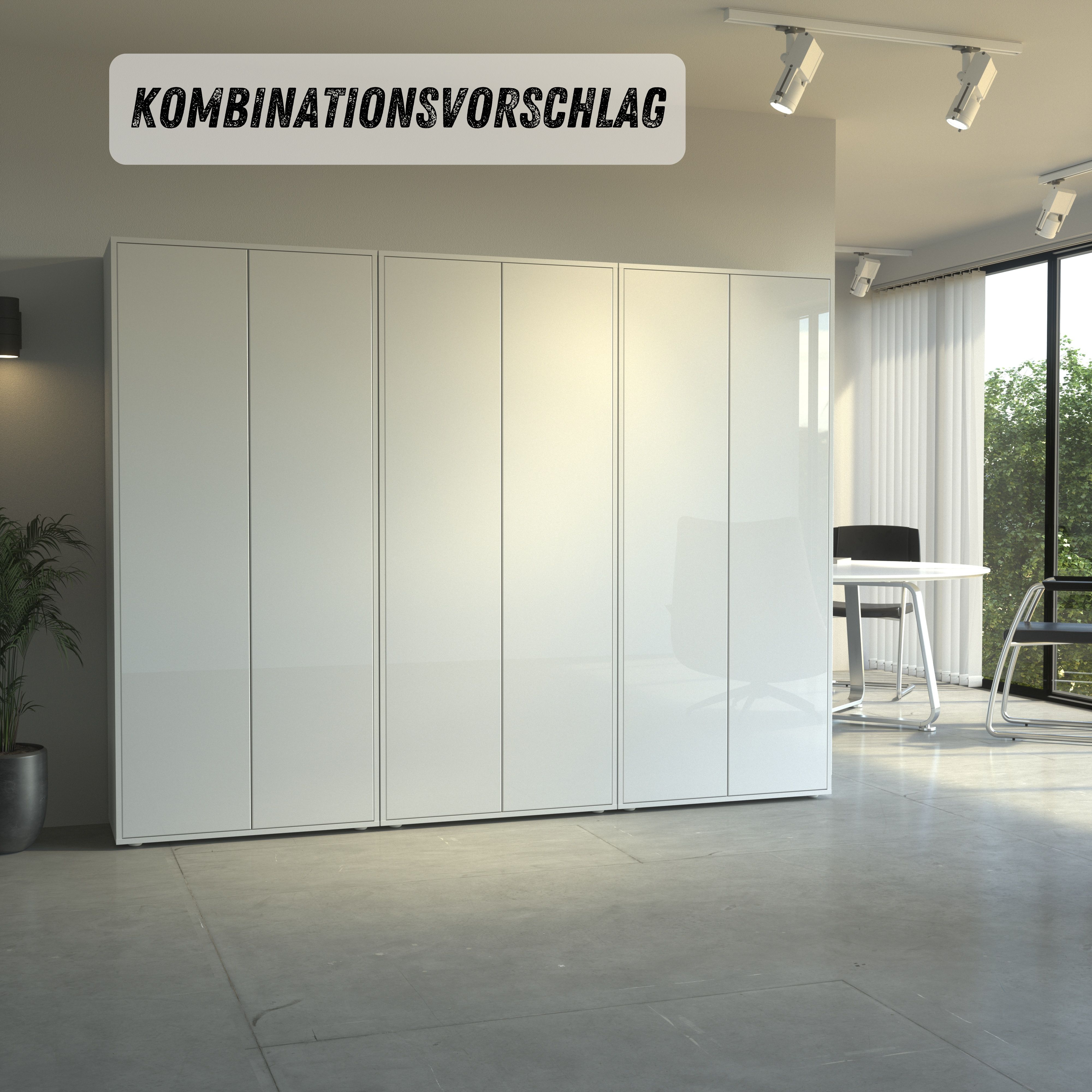 Büroschrank Amira T00 | Aktenschrank & Mehrzweckschrank in Weiß & Weiß Hochglanz | 180x80x40 cm | Push-to-Open für Büro