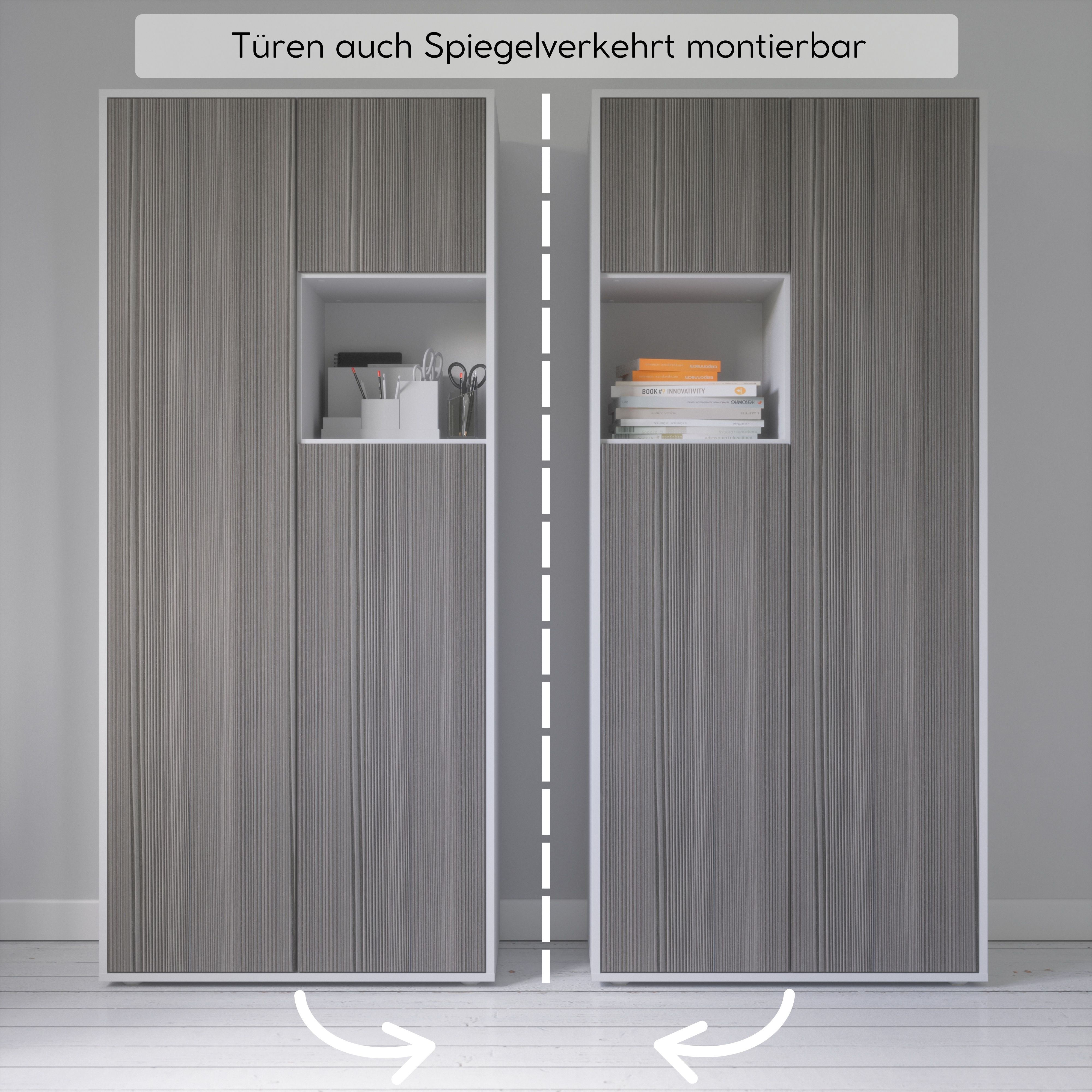 Büroschrank Amira T10 | Aktenschrank & Mehrzweckschrank mit offenem Fach | Weiß & Avola Anthrazit | Push-to-Open | 180x80x40 cm | Modern für Büro & Homeoffice