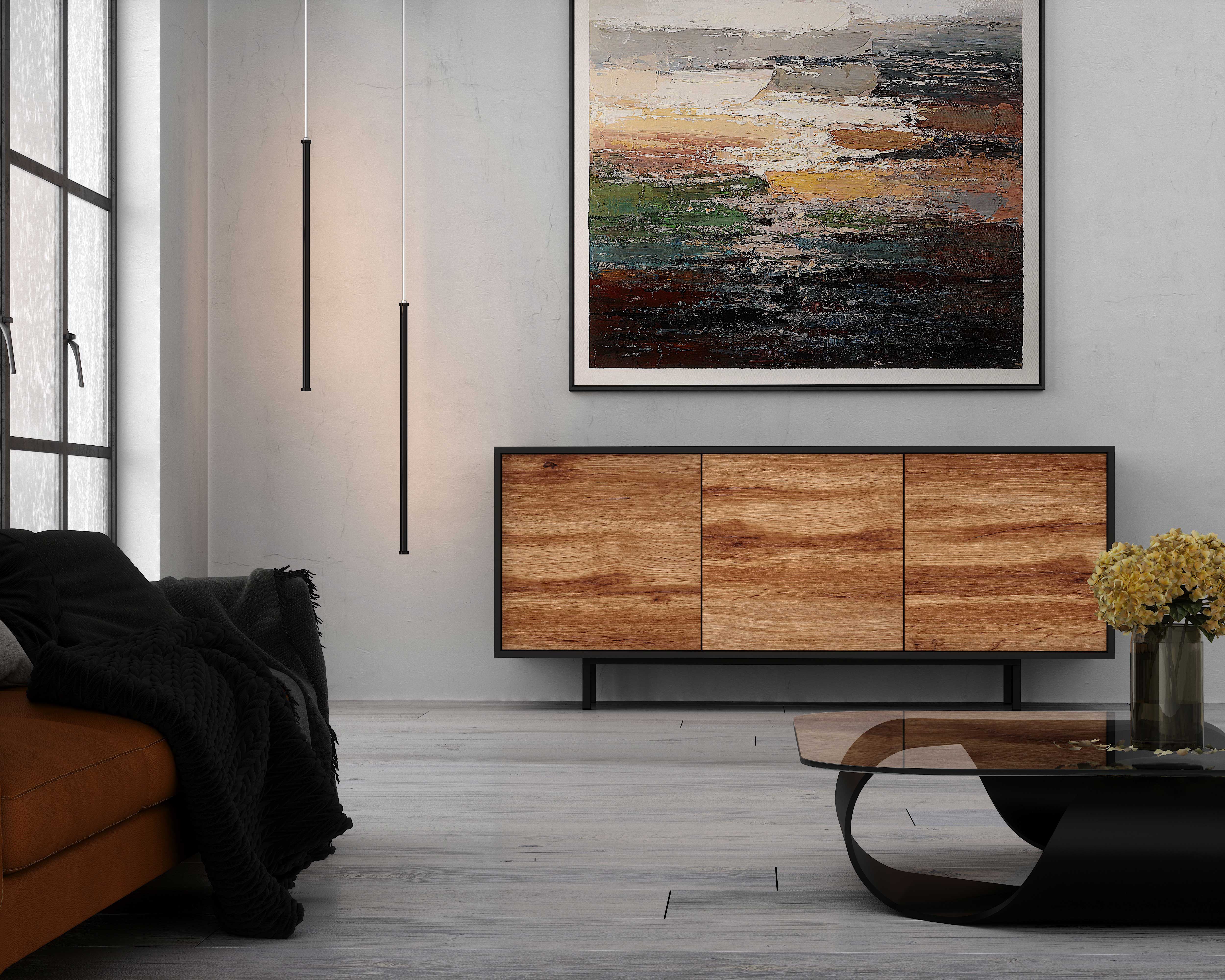 Sideboard Akia Kommode für Wohnzimmer oder Flur in Anthrazit mit Eiche Wotan Türen, 154x40x66 cm, Metallfüße, Push-to-Open, modernes Lowboard mit verstellbaren Einlegeböden