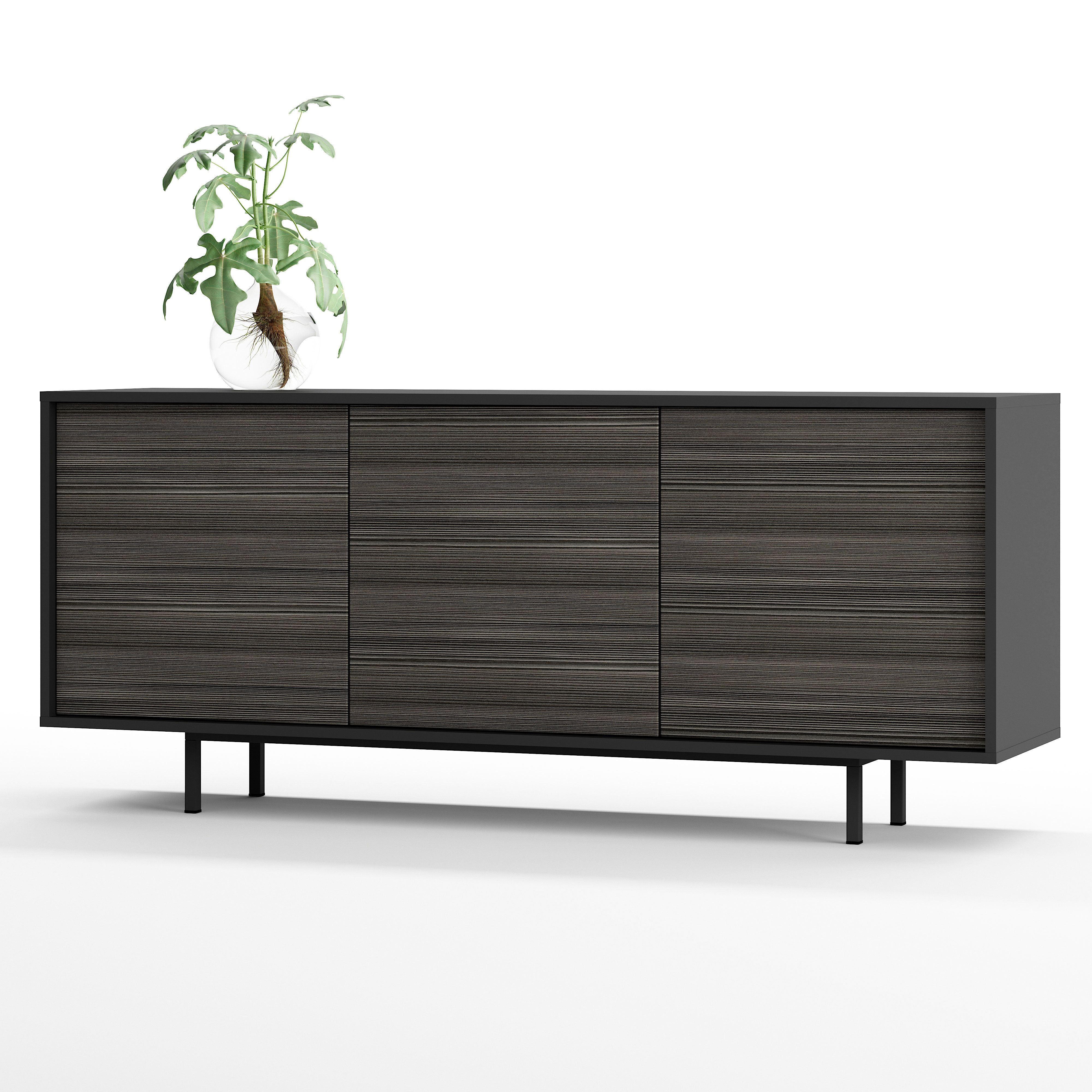 Sideboard Akia Kommode für Wohnzimmer oder Flur in Anthrazit mit Avola Anthrazit Türen, 154x40x66 cm, Metallfüße, Push-to-Open, modernes Lowboard mit verstellbaren Einlegeböden | Avola Anthrazit