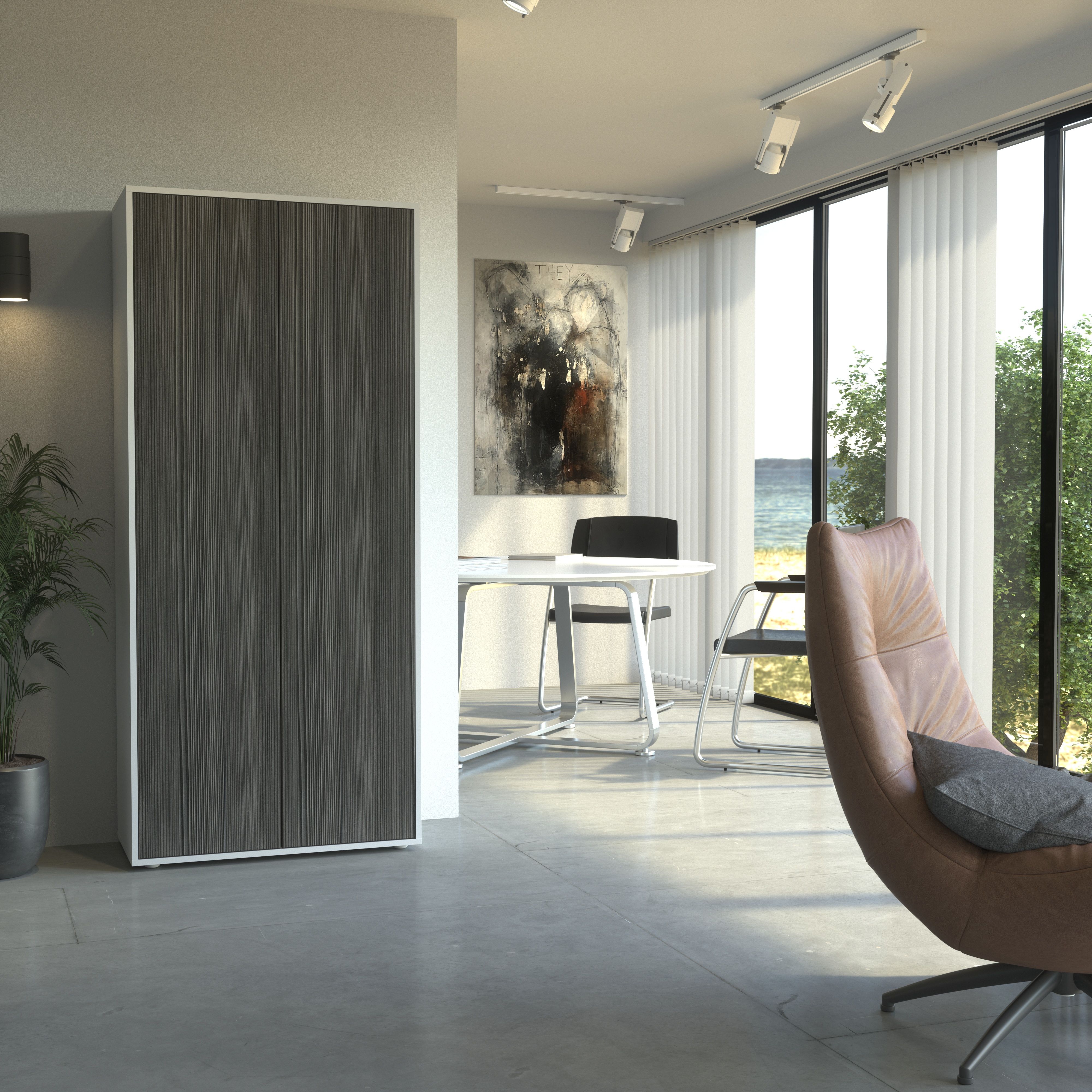 Büroschrank Amira T00 | Aktenschrank & Mehrzweckschrank in Weiß & Avola Anthrazit | 180x80x40 cm | Push-to-Open für Büro