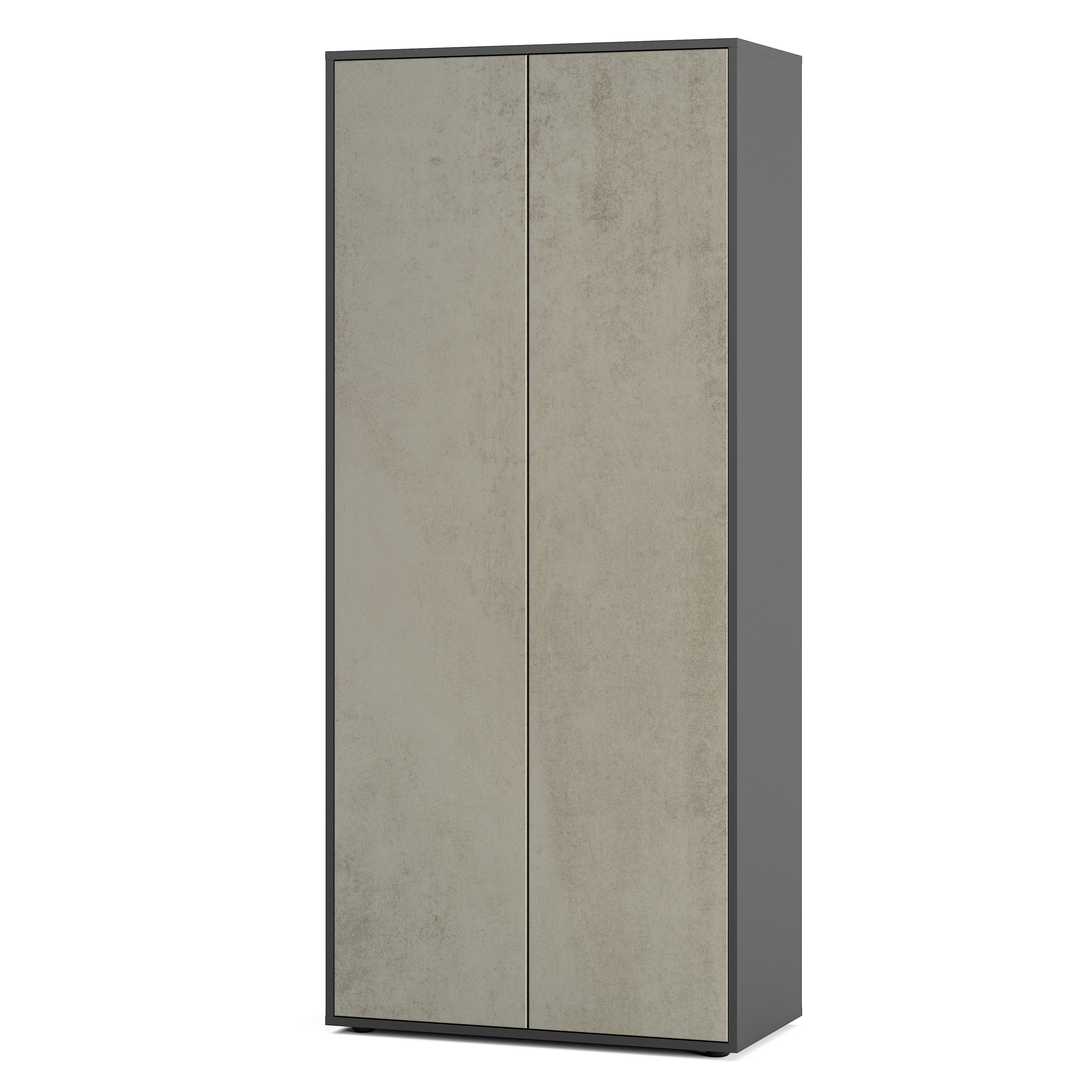 Büroschrank Amira T00, geschlossener Schrank mit 2 großen Türen, Anthrazit Korpus, Fronten in Beton Oxid, Push-to-Open, 180x80x40 cm, Aktenregal für Büro und Homeoffice