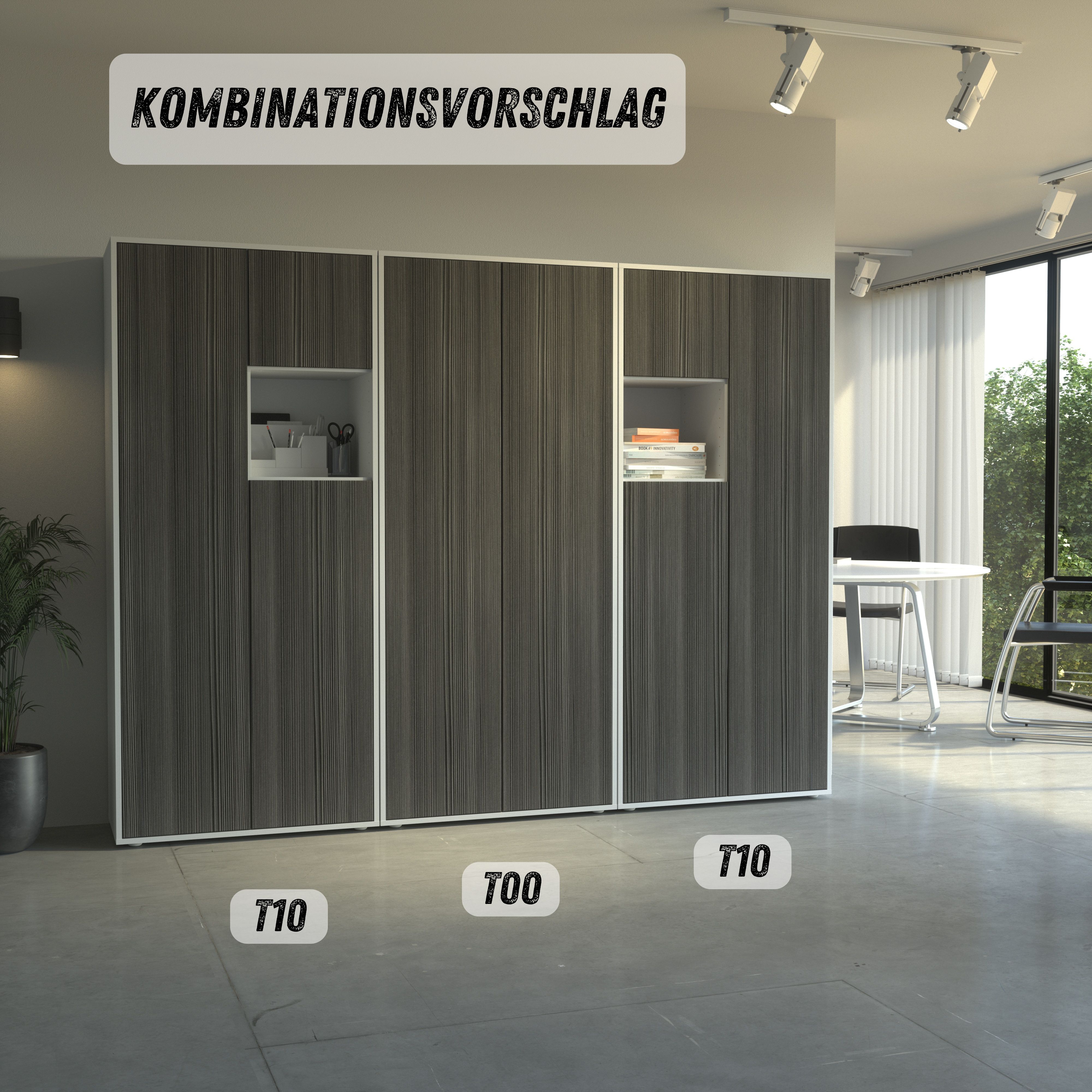 Büroschrank Amira T10 | Aktenschrank & Mehrzweckschrank mit offenem Fach | Weiß & Avola Anthrazit | Push-to-Open | 180x80x40 cm | Modern für Büro & Homeoffice