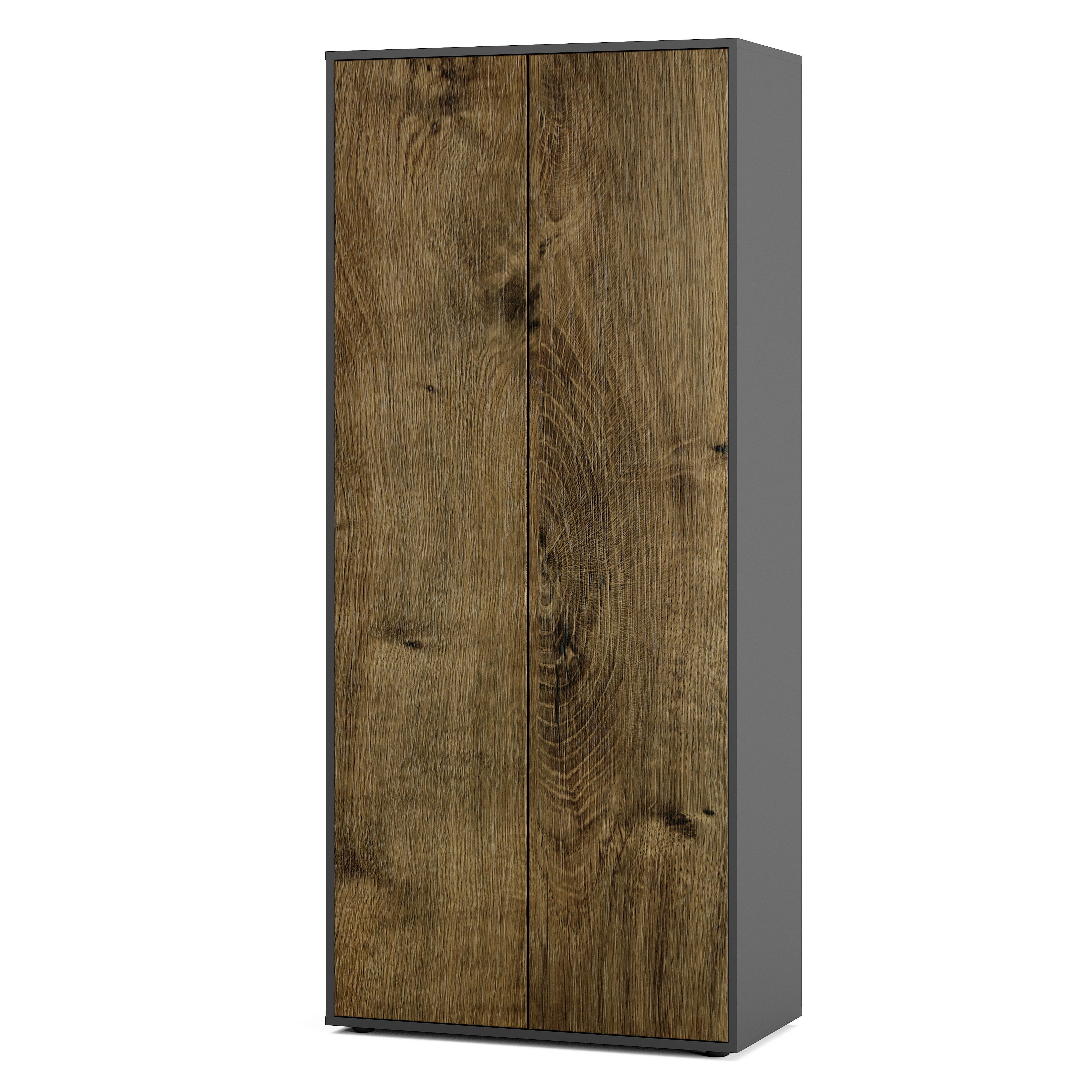 Büroschrank Amira T00, geschlossener Schrank mit 2 großen Türen, Anthrazit Korpus, Fronten in Eiche Ribbeck, Push-to-Open, 180x80x40 cm, Aktenregal für Büro und Homeoffice