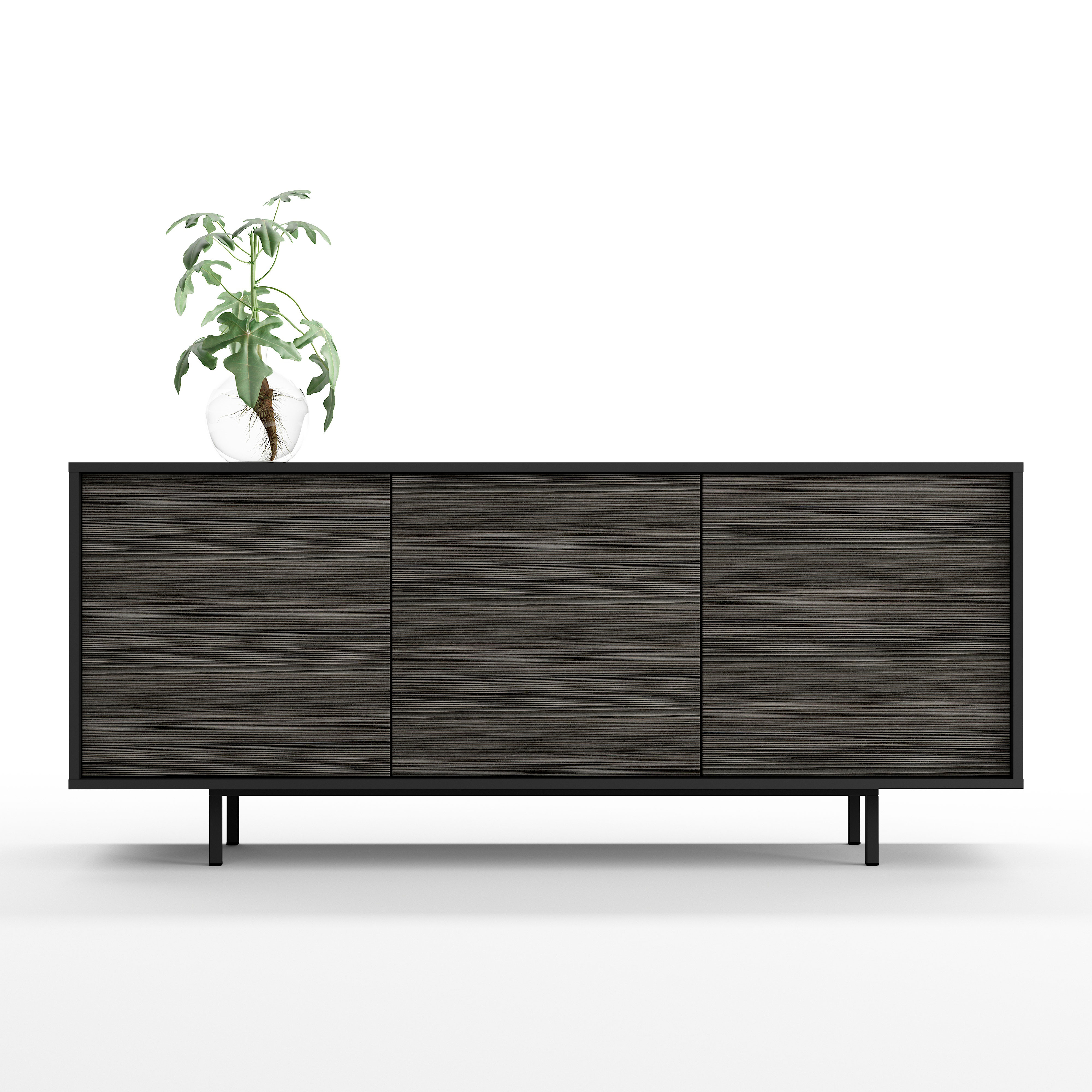 Sideboard Akia Kommode für Wohnzimmer oder Flur in Anthrazit mit Avola Anthrazit Türen, 154x40x66 cm, Metallfüße, Push-to-Open, modernes Lowboard mit verstellbaren Einlegeböden