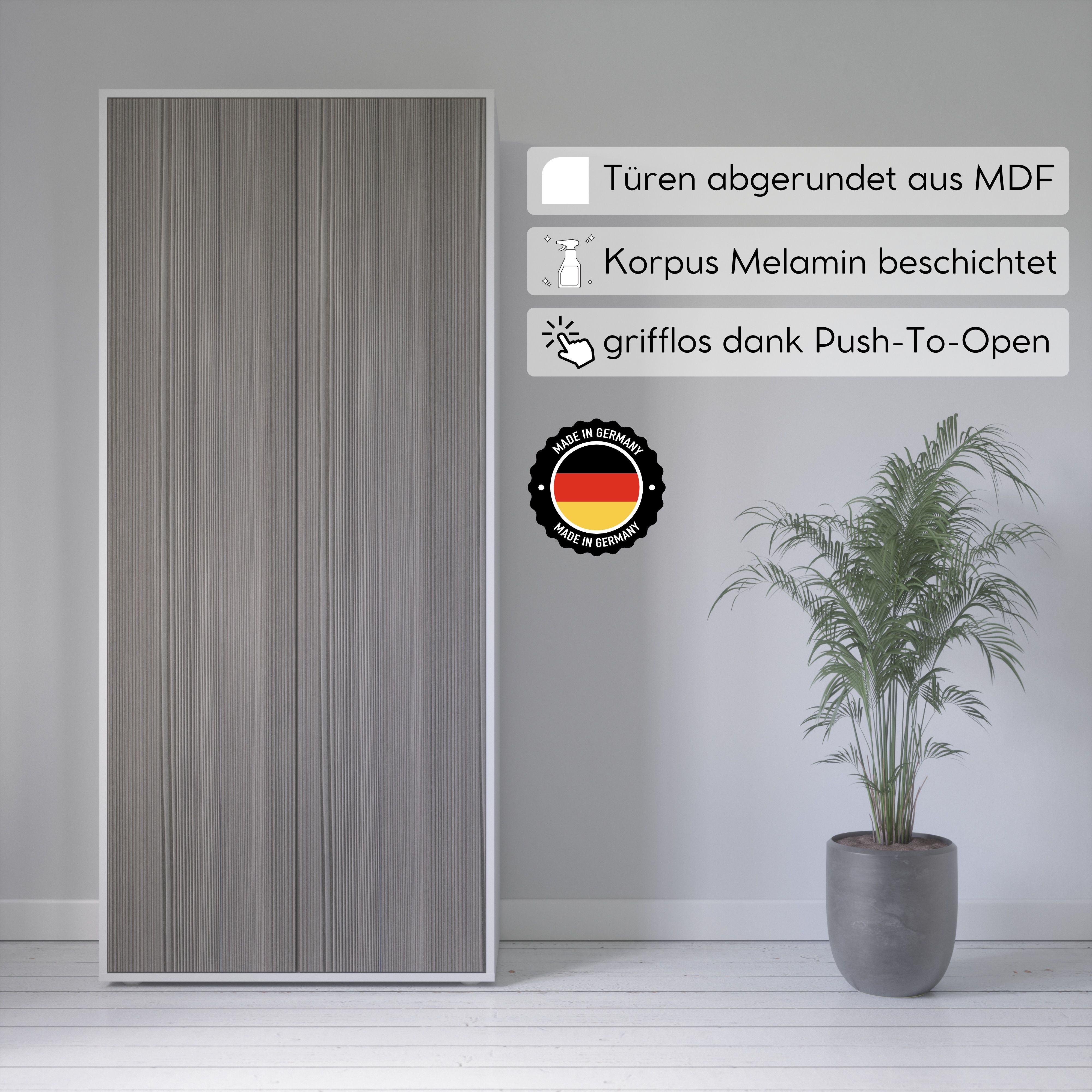 Büroschrank Amira T00 | Aktenschrank & Mehrzweckschrank in Weiß & Avola Anthrazit | 180x80x40 cm | Push-to-Open für Büro