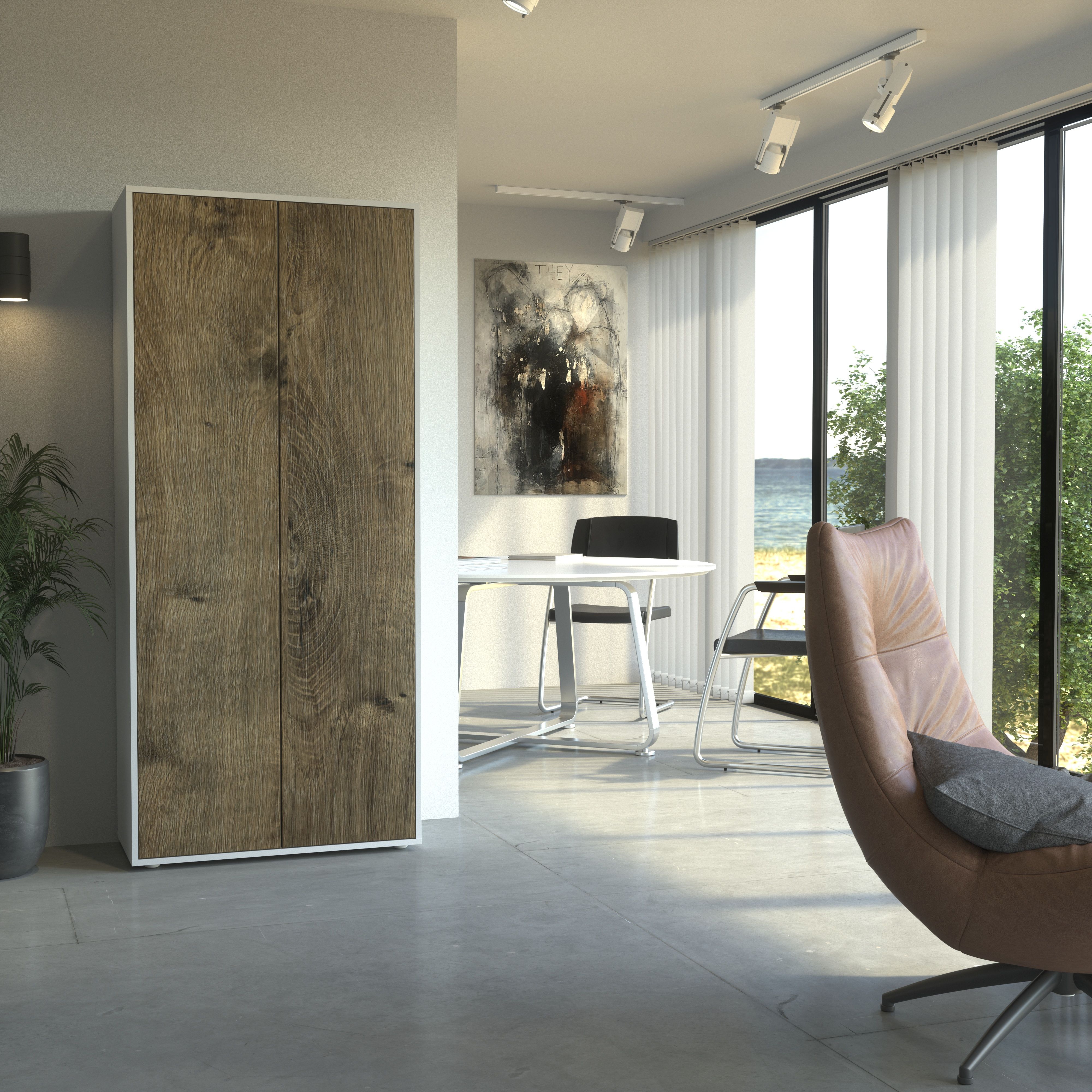 Büroschrank Amira T00 | Aktenschrank & Mehrzweckschrank in Weiß & Eiche Ribbeck | 180x80x40 cm | Push-to-Open für Büro