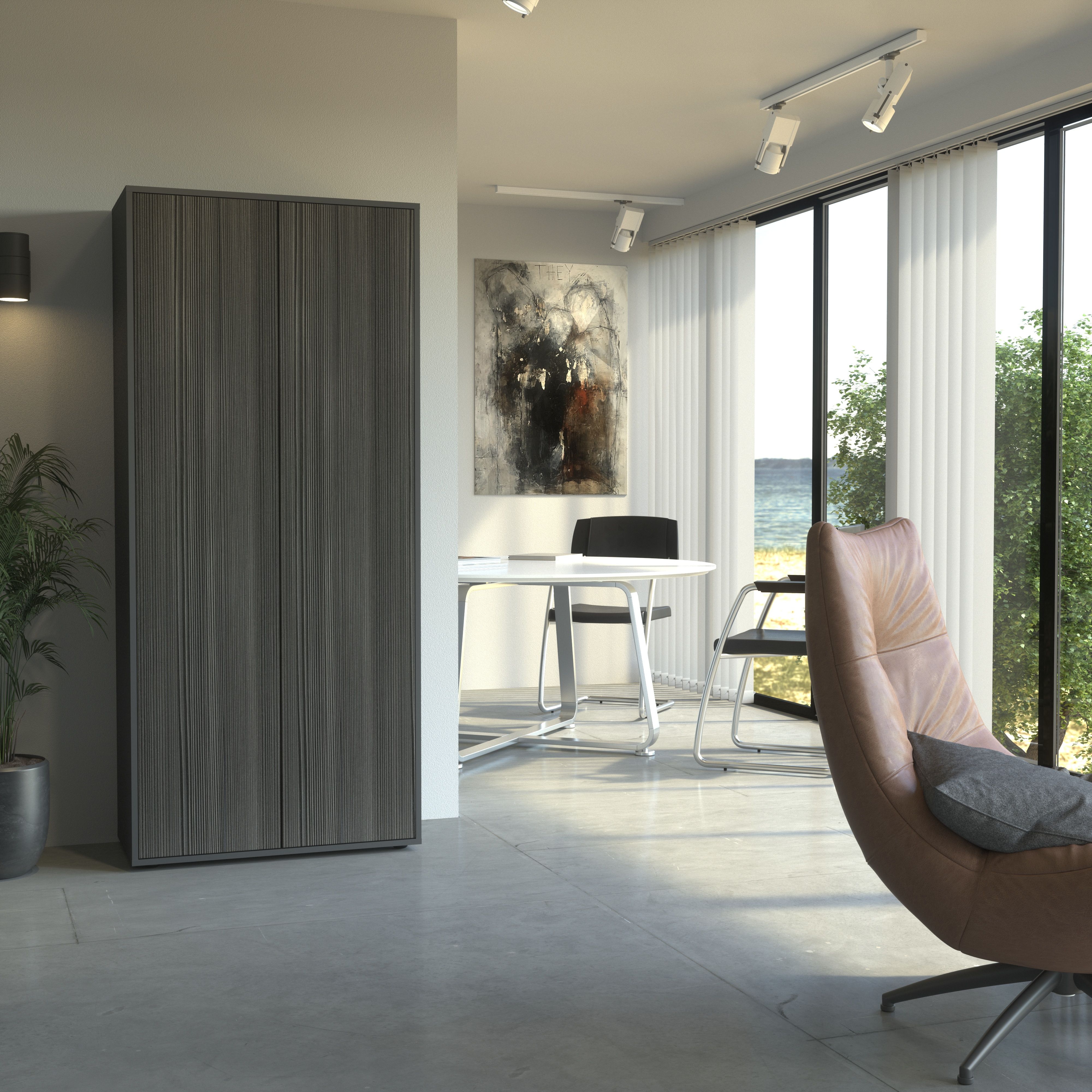 Büroschrank Amira T00, geschlossener Schrank mit 2 großen Türen, Anthrazit Korpus, Fronten in Avola Anthrazit, Push-to-Open, 180x80x40 cm, Aktenregal für Büro und Homeoffice