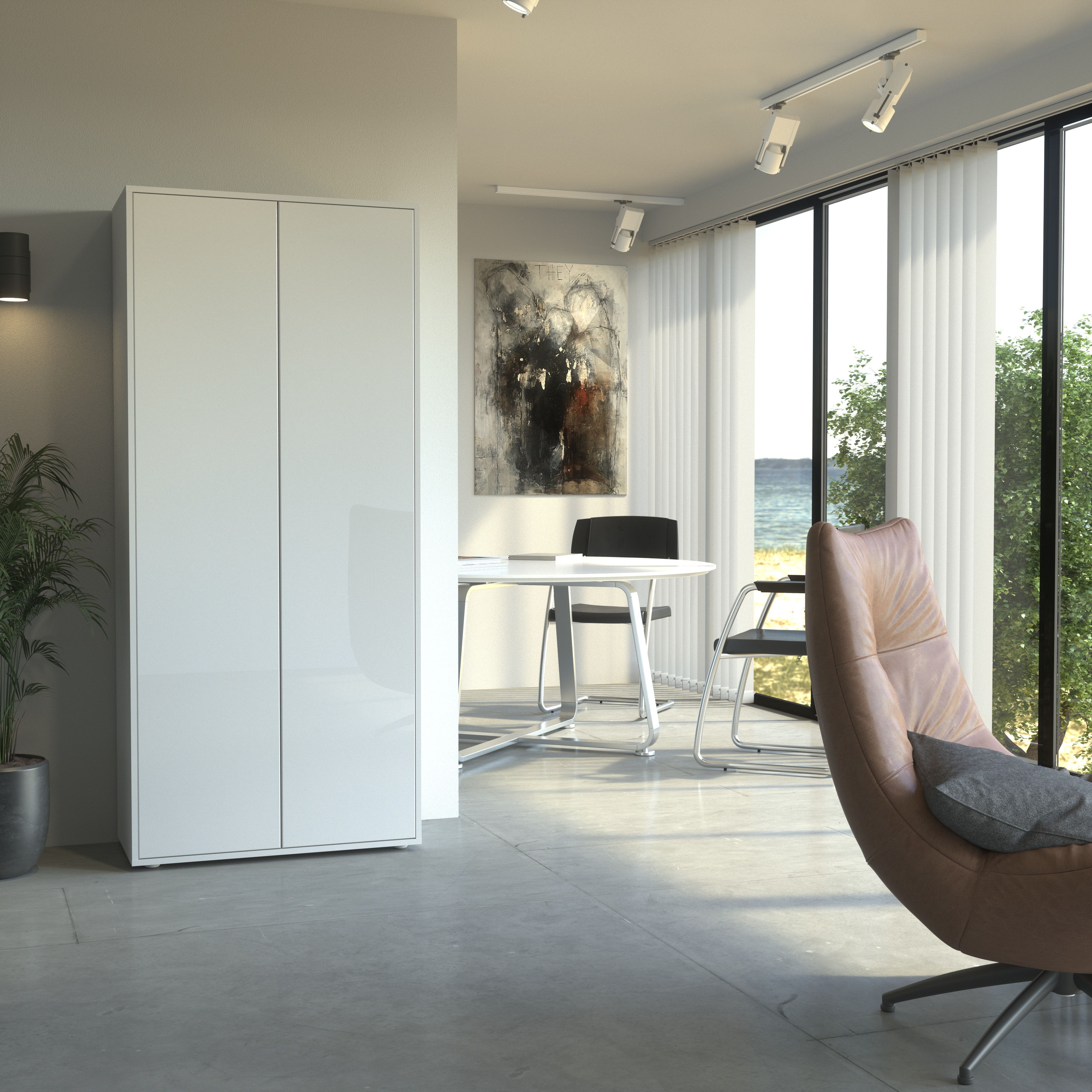 Büroschrank Amira T00 | Aktenschrank & Mehrzweckschrank in Weiß & Weiß Hochglanz | 180x80x40 cm | Push-to-Open für Büro