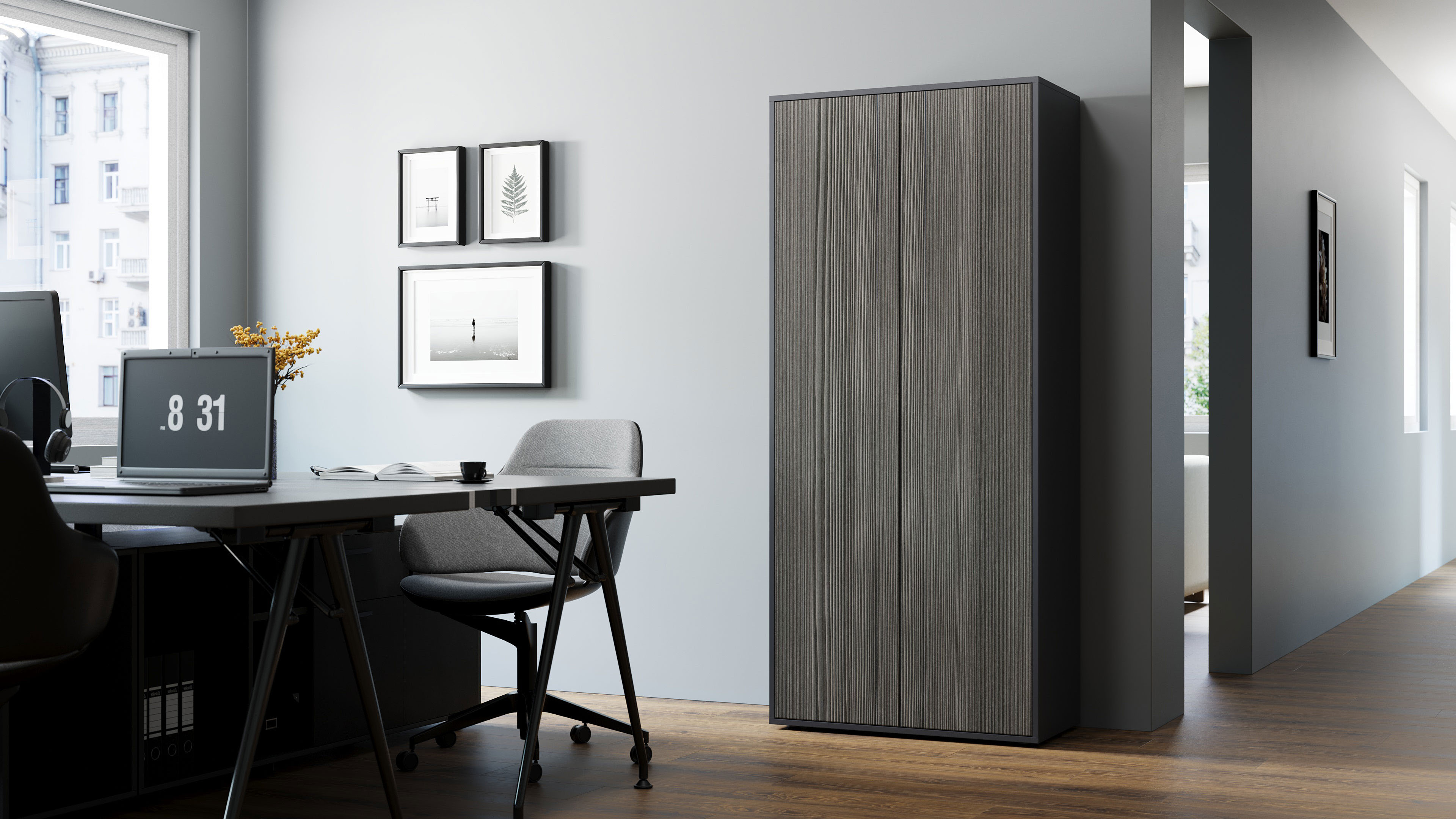 Büroschrank Amira T00, geschlossener Schrank mit 2 großen Türen, Anthrazit Korpus, Fronten in Avola Anthrazit, Push-to-Open, 180x80x40 cm, Aktenregal für Büro und Homeoffice