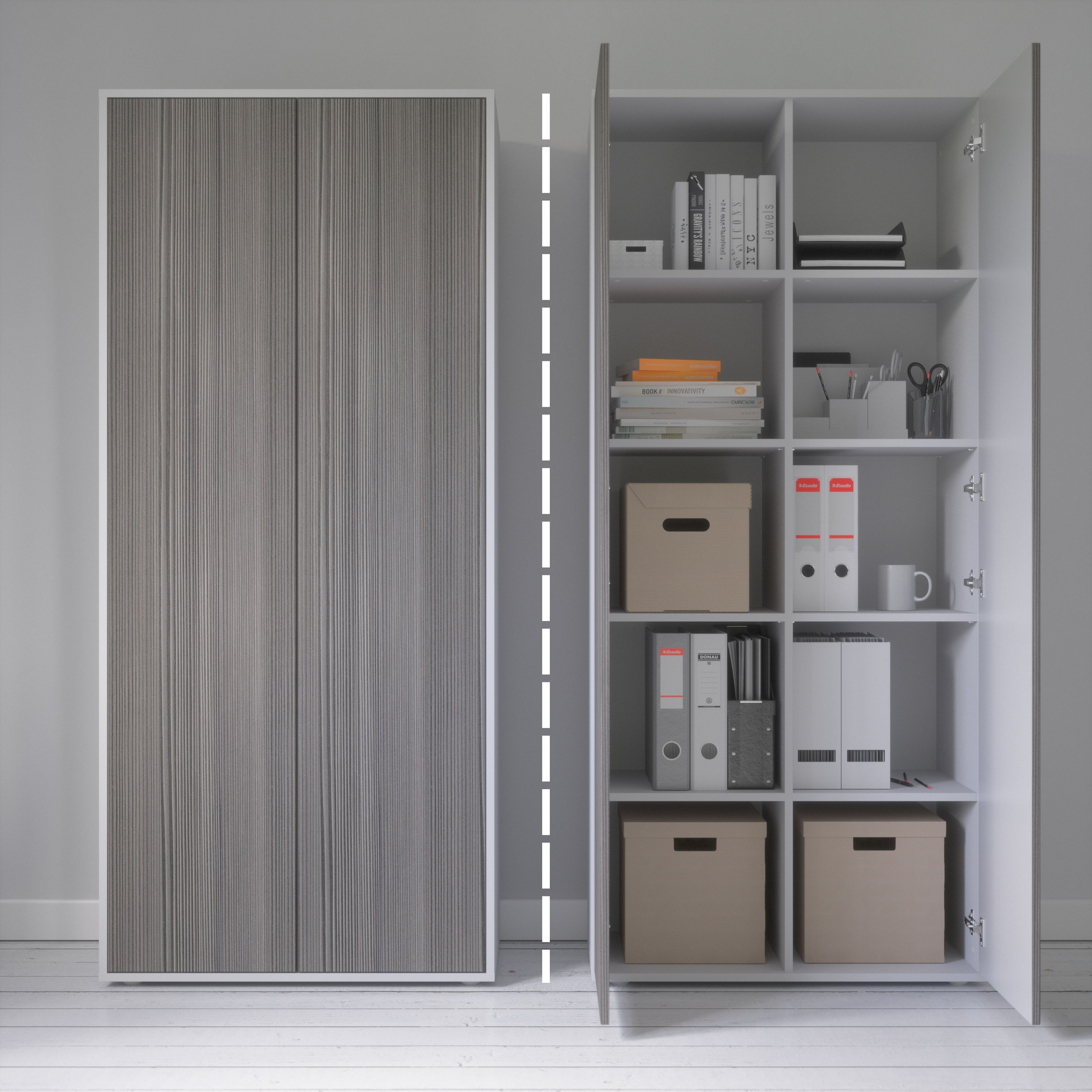 Büroschrank Amira T00 | Aktenschrank & Mehrzweckschrank in Weiß & Avola Anthrazit | 180x80x40 cm | Push-to-Open für Büro