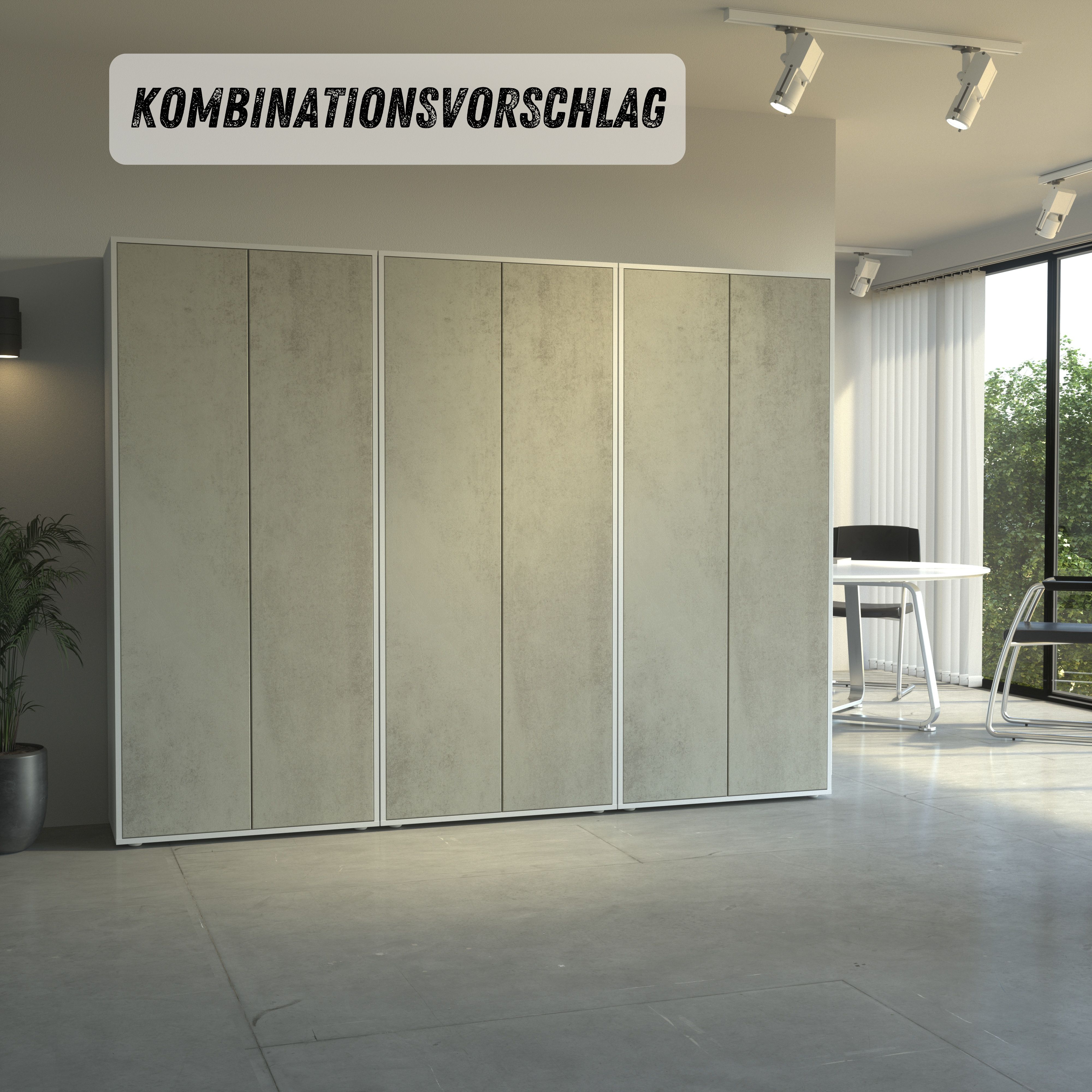 Büroschrank Amira T00 | Aktenschrank & Mehrzweckschrank in Weiß & Beton Oxid | 180x80x40 cm | Push-to-Open für Büro