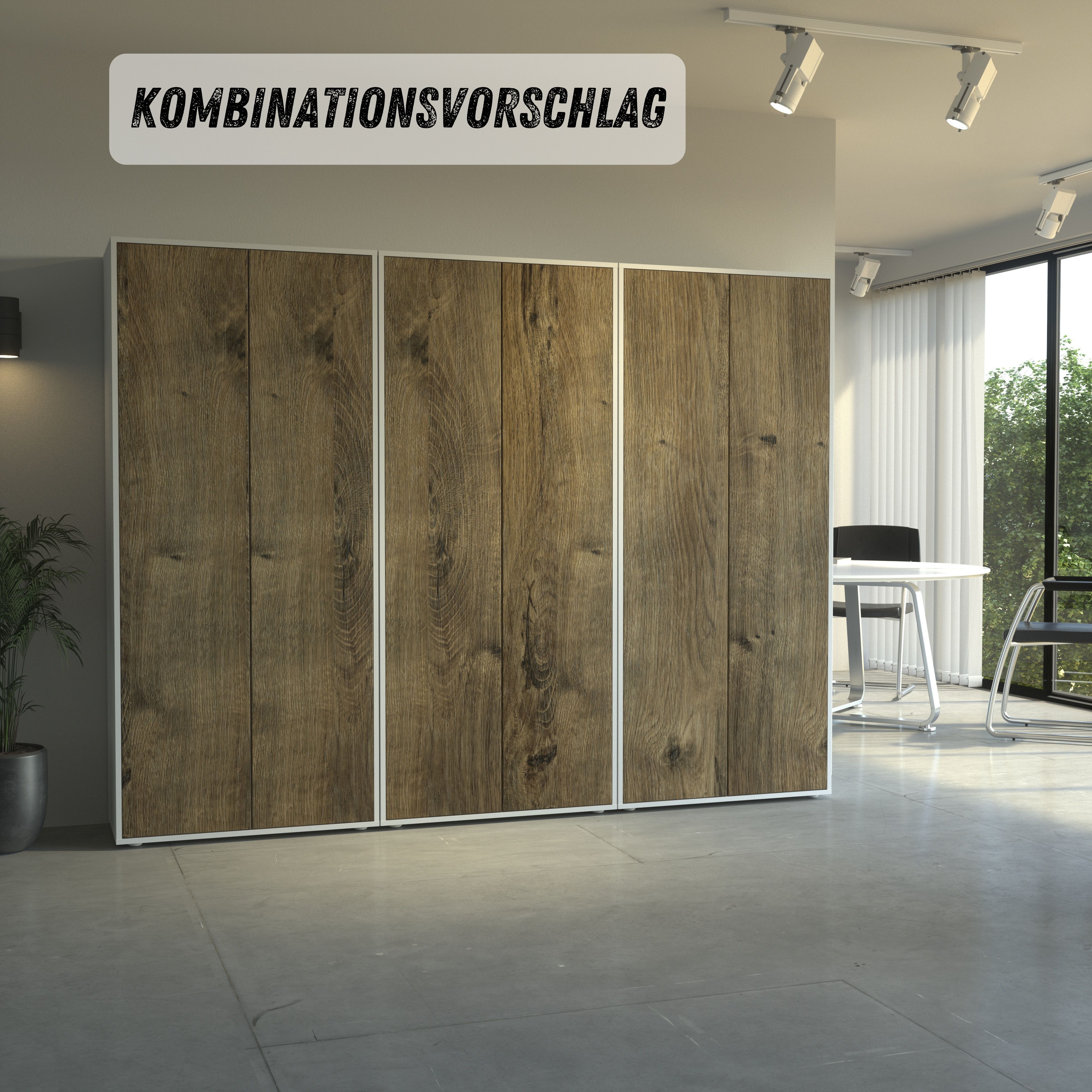 Büroschrank Amira T00 | Aktenschrank & Mehrzweckschrank in Weiß & Eiche Ribbeck | 180x80x40 cm | Push-to-Open für Büro