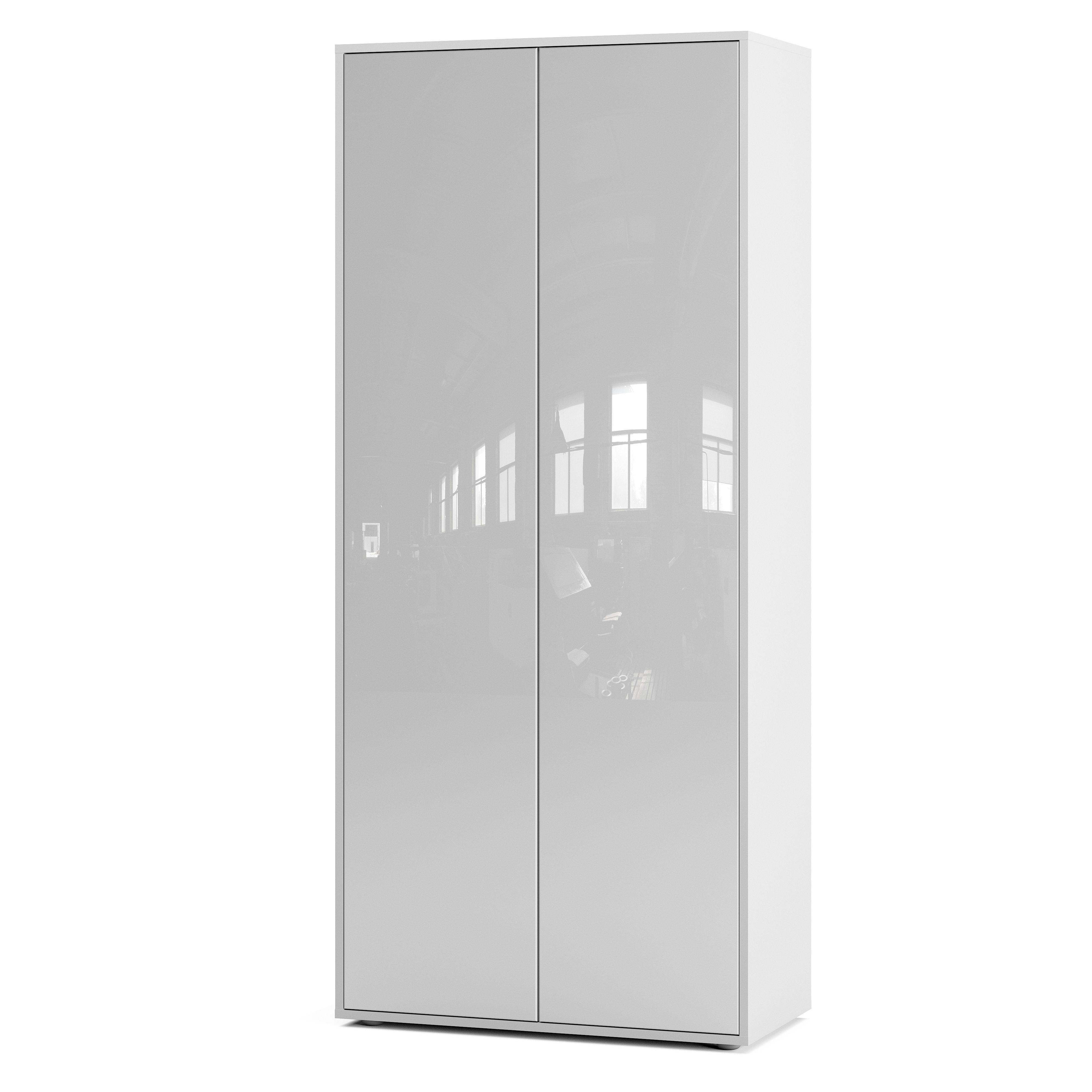 Büroschrank Amira T00 | Aktenschrank & Mehrzweckschrank in Weiß & Weiß Hochglanz | 180x80x40 cm | Push-to-Open für Büro