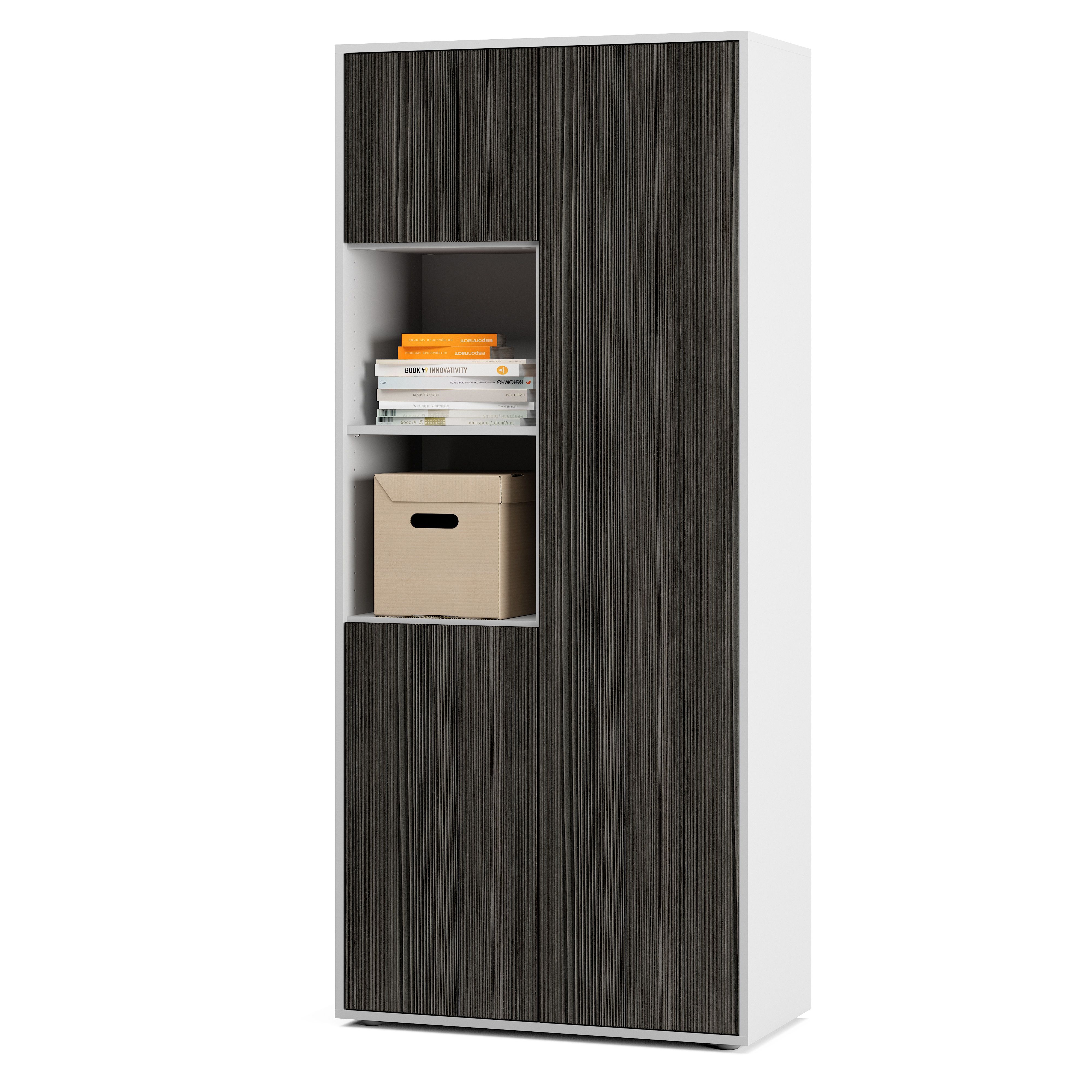 Büroschrank Amira T20 | mit 2 offenen Fächern | Aktenschrank & Mehrzweckschrank in Korpus Weiß & Front Avola Anthrazit | Push-to-Open | 180x80x40 cm