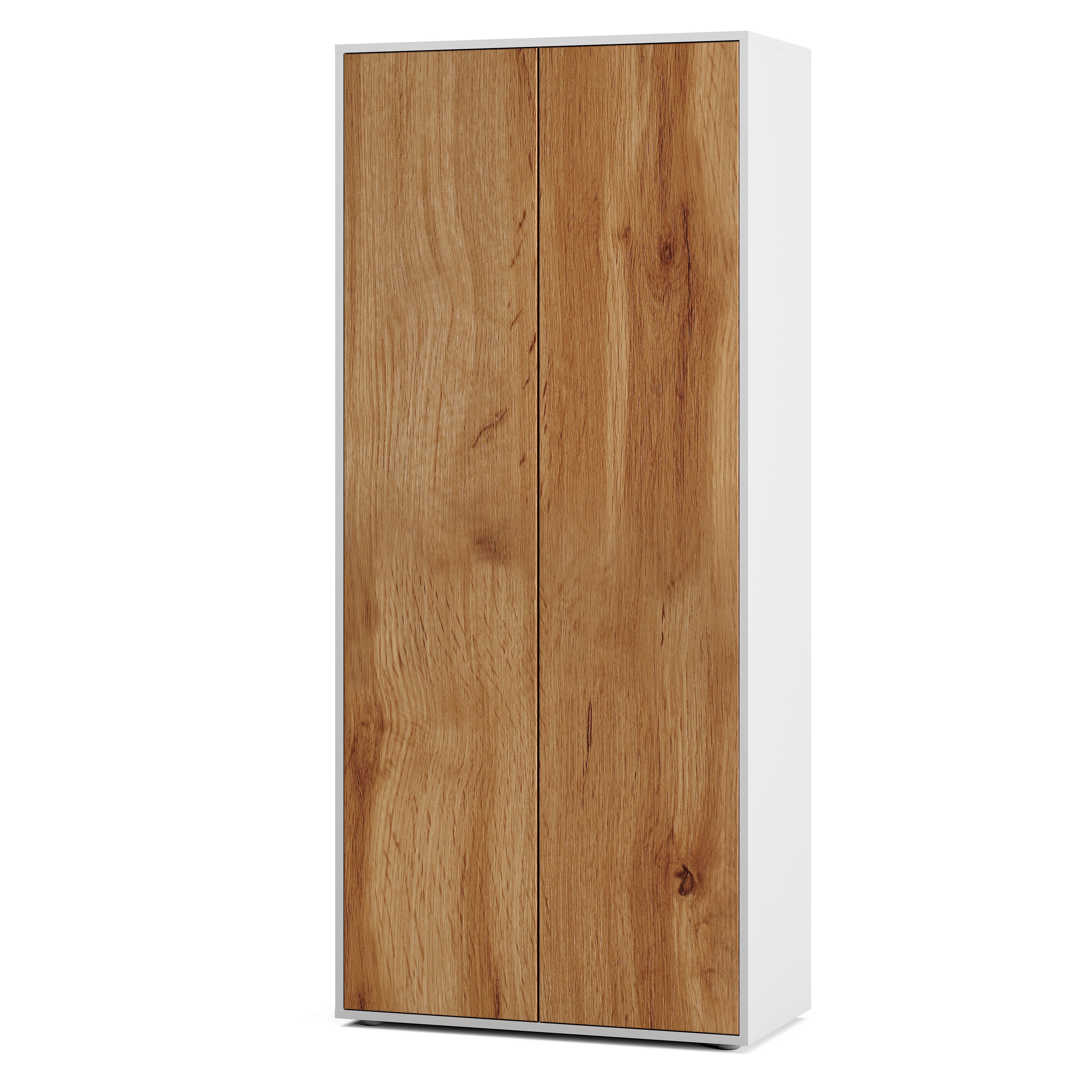 Büroschrank Amira T00 | Aktenschrank & Mehrzweckschrank in Weiß & Eiche Wotan | 180x80x40 cm | Push-to-Open für Büro