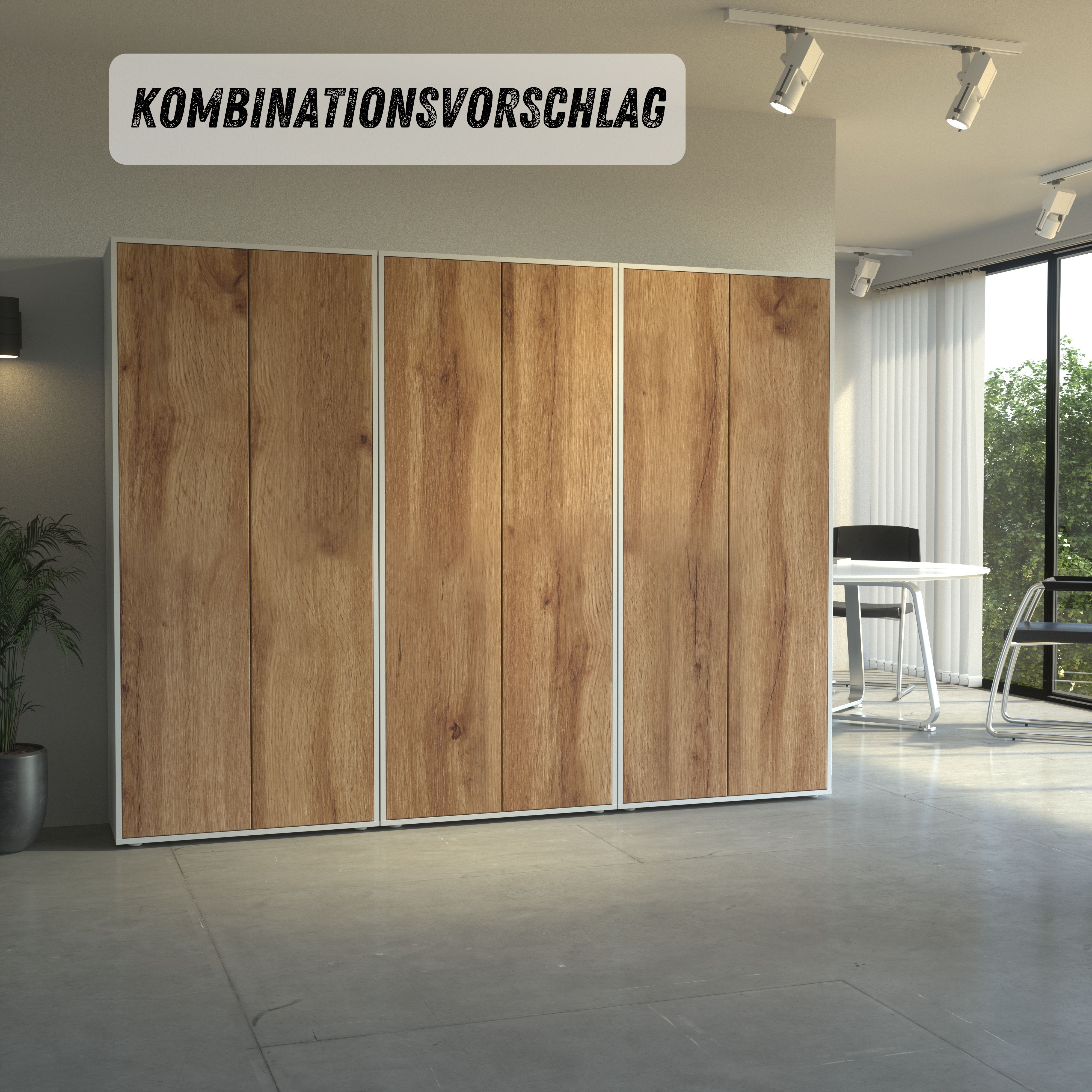 Büroschrank Amira T00 | Aktenschrank & Mehrzweckschrank in Weiß & Eiche Wotan | 180x80x40 cm | Push-to-Open für Büro